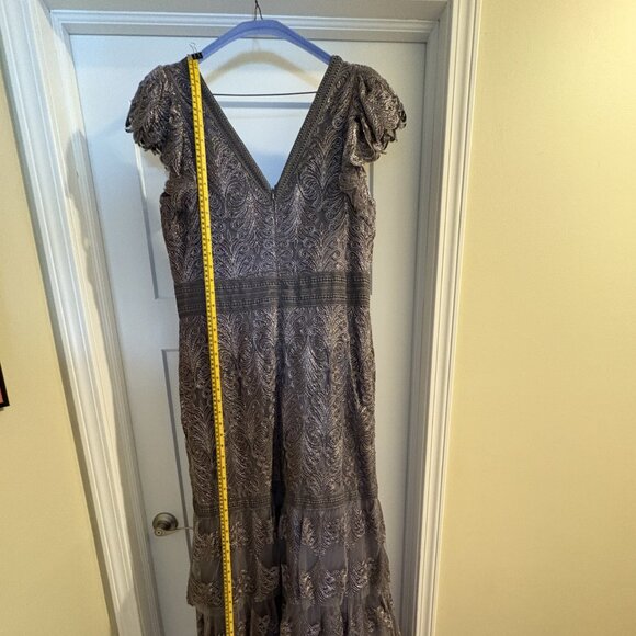 Mother of Bride/Groom: Beautiful Pewter Tadashi Shoji Bohemian Formal Dress - Picture 3 of 6